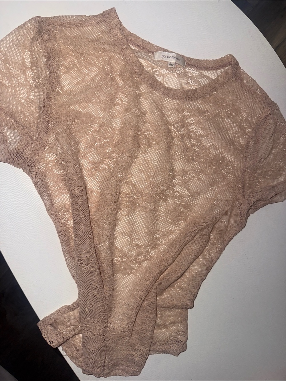 Lace Short Sleeve Sheer Top in Nude